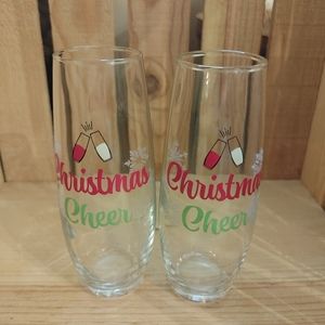 Set of 2 Christmas Cheer Stemless Champagne Glasses